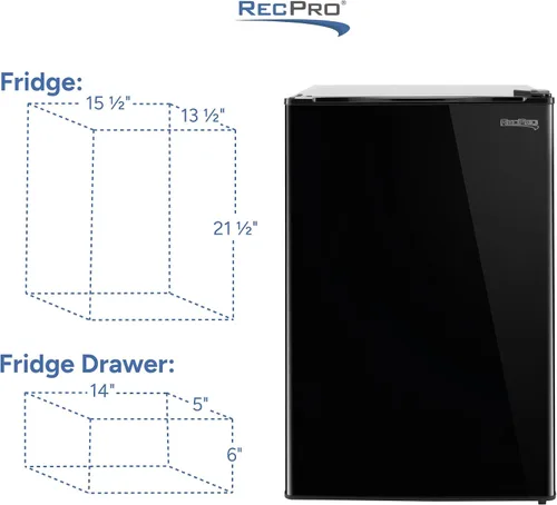 Miniatura 4 de RecPro Refrigerador RV de 3.3 pies cúbicos de 12 V Refrigerador negro con estantes ajustables, almacenamiento en puerta para 18 latas, puerta
