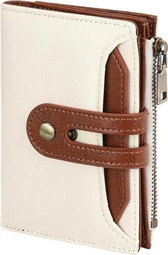 Miniatura 12 de GOIACII - Cartera pequeña para mujer con bloqueo RFID, piel auténtica, compacta, de dos pliegues, con soporte para tarjetas y bolsillo
