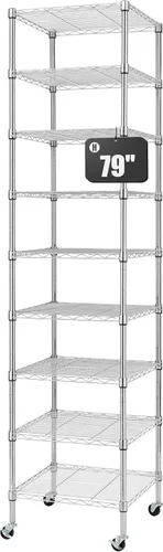 Miniatura 13 de Finnhomy Estantería de alambre resistente de 8 niveles con ruedas de 18 x 18 x 72.8 pulgadas, 8 estantes, estante de almacenamiento de metal, tubo