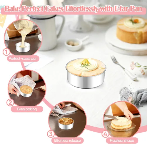 Miniatura 5 de E-far Juego de 2 Moldes Pequeños para Pasteles, Moldes Redondos Mini de Acero Inoxidable de 5 Pulgadas para Hornear - No Tóxicos y a Prueba