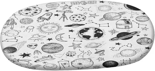 Miniatura 3 de Mantel ajustable ovalado de poliéster elástico para niños, planetas dibujados a mano, asteroides, constelaciones, monocromo, universo, estampado