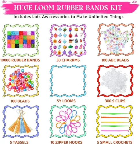 Miniatura 2 de JIYAKO Kit de Pulsera de Banda de Goma de 11000+, Kit de Pulsera de Amistad, Kit de Fabricación de Pulseras de Telar, 28