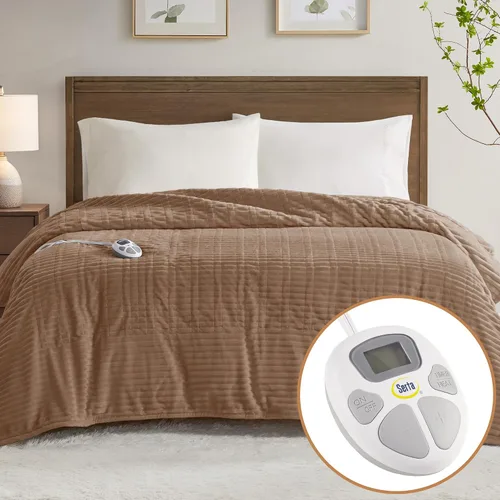 Serta - Manta eléctrica, suave, acanalada, manta térmica de felpa para oficina, sofá, temporizador de apagado automático de 1 a 12 horas, 10 niveles