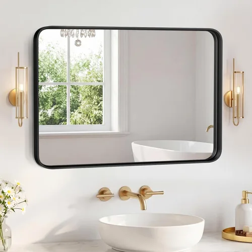 Miniatura 11 de Espejo de baño negro arqueado de 20 x 30 pulgadas, marco de metal con vidrio HD inastillable, montado en la pared para sobre el fregadero, entrada