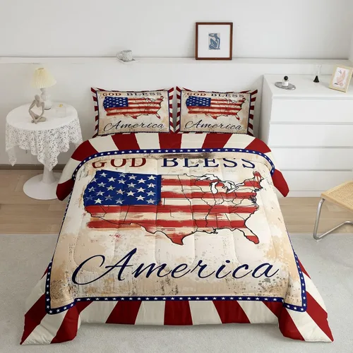 Miniatura 20 de Feelyou Juego de edredón de camuflaje del ejército con bandera estadounidense, decoración militar, camuflaje verde selva, bandera de Estados Unidos