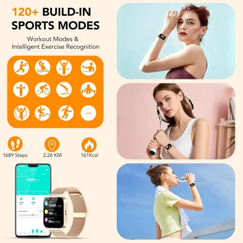 Miniatura 4 de CASCHO Relojes inteligentes para mujer (Android/iOS), reloj inteligente HD de 1.85 pulgadas con llamadas/mensajes/control de voz AI, monitor