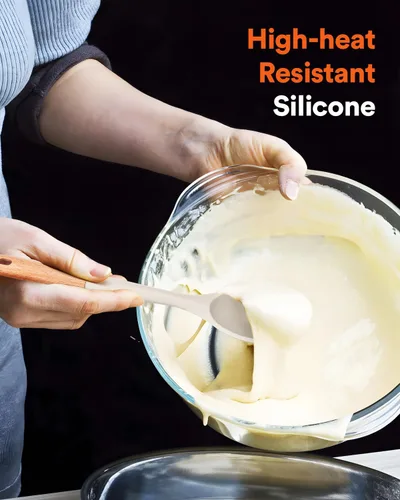 Miniatura 4 de Cucharas de cocina grandes de silicona, cuchara antiadherente con mango de madera maciza, cucharas de cocina de silicona resistentes al calor