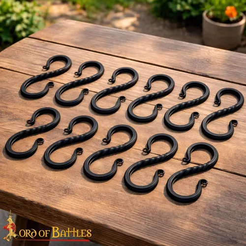 Miniatura 7 de Lord of Battles Twisted Hand Forged Iron S-Hooks Set of 20 - Rustic Black S-Shaped Hanging Hooks for Kitchen Utensils, Pots & Pans, Camping, Garden
