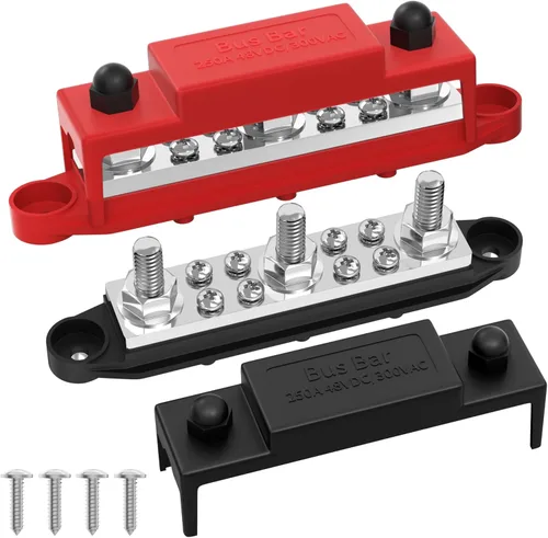 Barra de Bus Joinfworld 250A 12V Bloque de Distribución de Energía con 3 x 3/8" (M10) Pernos Barra Terminal de Bus Marino Bloque de Barra de Batería