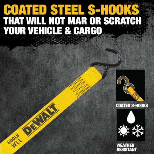 Miniatura 6 de DEWALT DXBC18001-12PK Negro/Amarillo Correas de Amarre de Trinquete de 1.25" x 12' - Transporte de Carga Ligero