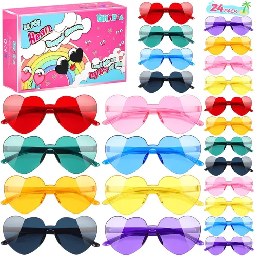 GIFTINBOX 24 Pack Heart Sunglasses Heart shaped Sunglasses Kids Sunglasses Party Favors Heart Glasses Birthday Girls
