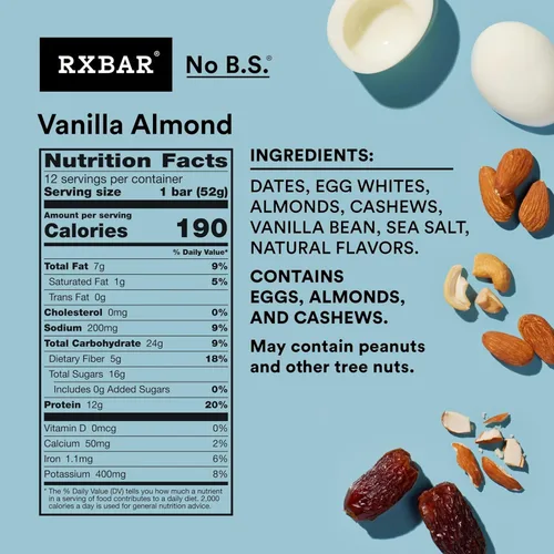 Miniatura 2 de RXBAR Barras de Proteína, Snack de Proteína, Barras de Snack, Vainilla Almendra, Caja de 22oz (12 Barras)