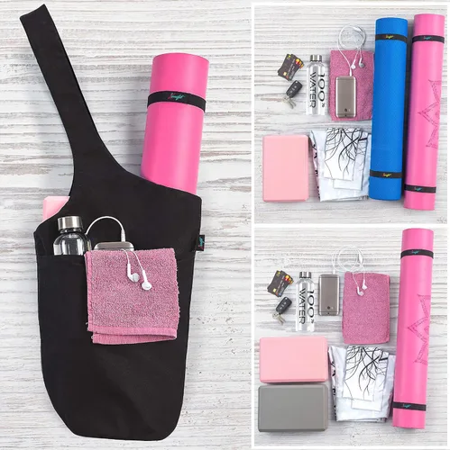 Miniatura 7 de Bolsa para esterilla de yoga: bolsa de yoga versátil con correas para alfombrilla y bolsillos de almacenamiento, sostiene esterillas de yoga y Negro