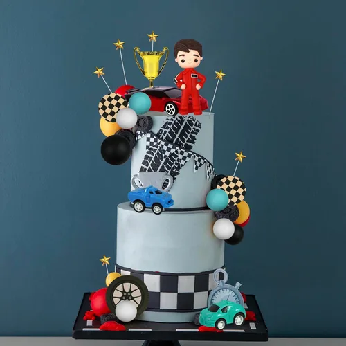 Miniatura 7 de Decoraciones para tartas de carreras, figuras de arcilla de corredor, banderas, decoraciones de pasteles para camiones, suministros de decoración