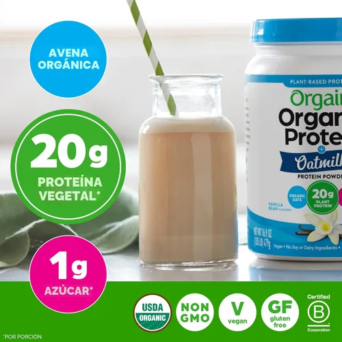Miniatura 4 de Orgain - Proteína orgánica vegana en polvo + leche de avena, vainilla - 20g de proteína vegetal, sin gluten, sin lácteos, sin soja ni lactosa, baja