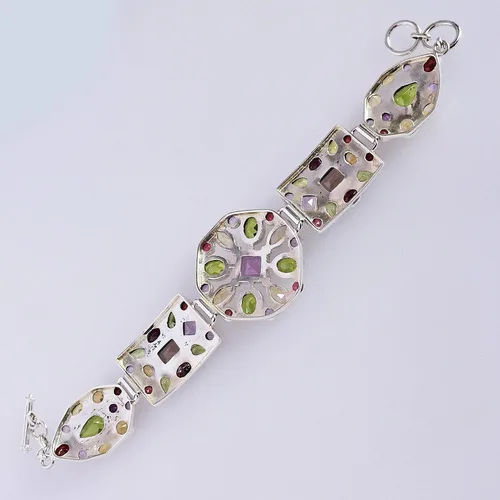 Miniatura 5 de Pulsera de plata de ley 925 con piedra preciosa de cuarzo ahumado y amatista de peridoto y citrino, hermosa joyería hecha a mano, regalo