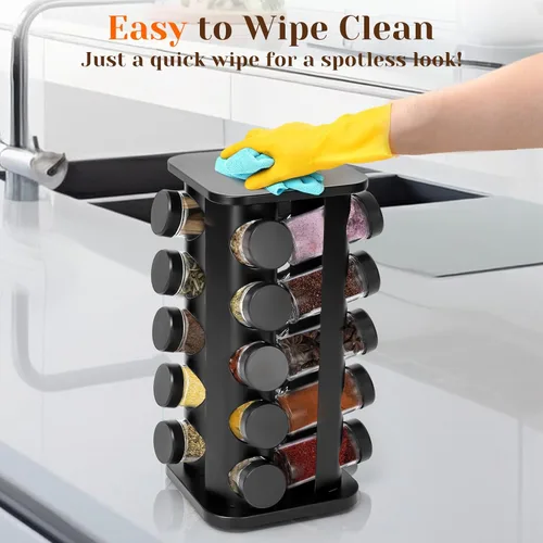 Miniatura 6 de Estante giratorio para especias, estante giratorio para especias con tarros, organizador compacto de acero inoxidable (mediano, pieza, 16)