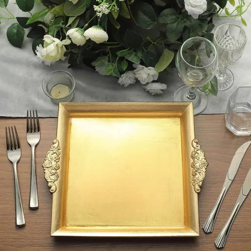 Miniatura 8 de Efavormart - 2 bandejas cuadradas de plástico decorativas doradas de 10 pulgadas con bordes en relieve para bodas, fiestas de cumpleaños