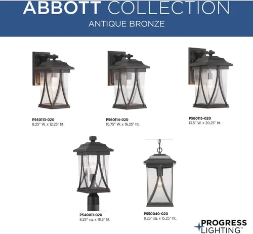Miniatura 7 de Progress Lighting Abbott Collection - Farol de pared pequeño de cristal transparente con semilla para exteriores, 1 luz, bronce antiguo