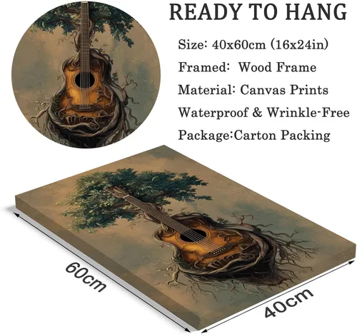 Miniatura 3 de BACJUOPLDArt Guitar Pictures Guitar Tree Wall Art Vintage Tree Prints Retro Music Posters Vintage Canvas Prints Musical Posters for Music Studio