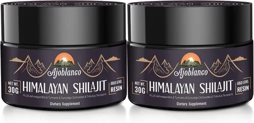 Ajoblanco Resina Shilajit orgánica natural del Himalaya de 600 mg – Resina Shilajit de oro del Himalaya con mezcla ayurvédica orgánica en alta