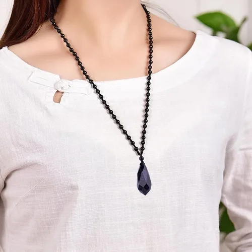 Miniatura 6 de Collar de obsidiana negra con dije de protección con cadena de cuentas extendida, collar de amuleto de piedra de cristal curativo para hombres