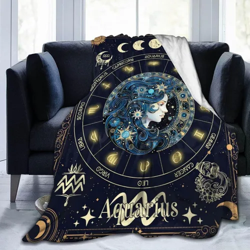 Miniatura 2 de Manta del Zodiaco Acuario para Niños y Niñas, Diseño Temático de Astrología Secreta Impreso, Mantas de Tiro para Niños, Regazo, Silla, Manta Suave