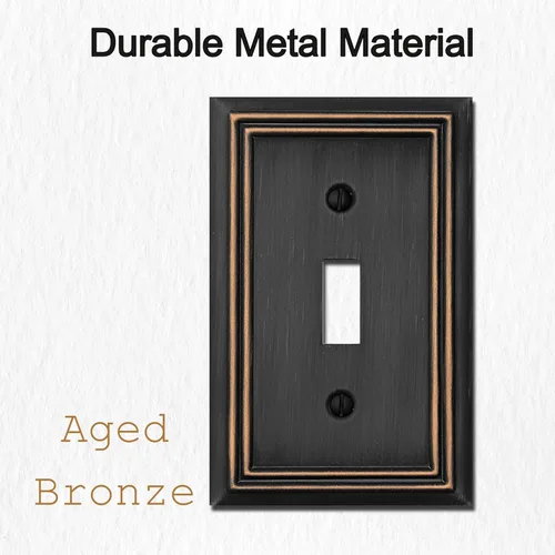 Miniatura 3 de OKAWYC Placa de pared de metal Adler para interruptor de luz de palanca individual, paquete de 4 unidades de bronce envejecido de 1 banda, cubierta