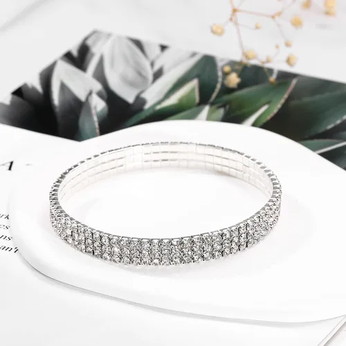 Miniatura 4 de Kiokioa Tobillera elástica para mujer, con diamantes de imitación de cristal, para tenis, tobillera elástica, Cristal