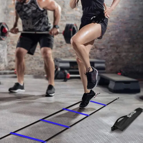 Miniatura 9 de GHB Pro Agility - Escaleras de entrenamiento de agilidad, velocidad de 12 peldaños y 20 pies con bolsa de transporte (amarillo y azul)