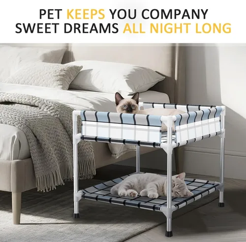 Miniatura 2 de Litera para Perros con Ventana de Cabecera - Cama Doble Elevada para Perros y Humanos con Barandilla de 2 Capas, Percha de Ventana para Perros, Cuna