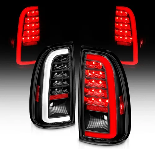 AmeriLite Para Toyota Tundra Standard 2000-2006 | Par de luces traseras de freno de repuesto negras de tubo LED tipo C de cabina de acceso, no Barra