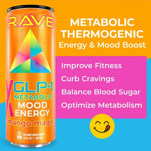 Miniatura 6 de La bebida energética metabólica RAVE GLP-1 aumenta el GLP-1 de forma natural. Suprime el apetito, reduce los antojos, equilibra el azúcar en sangre