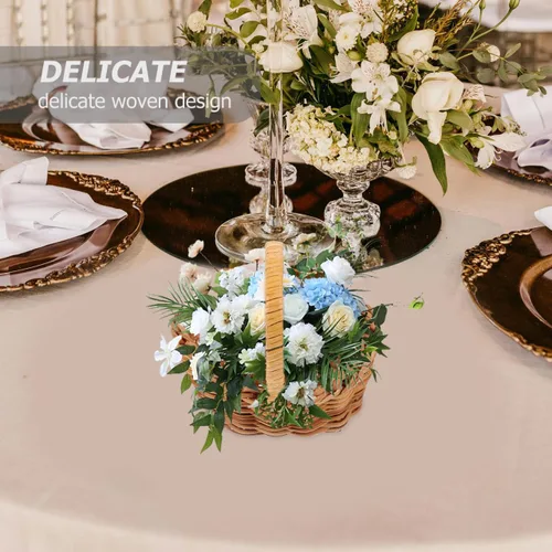 Miniatura 3 de Alipis Juego de mini cesta de flores de ratán con asas de 2.95 x 2.95 x 2.16 pulgadas, pequeña cesta tejida para decoración de casa de muñecas