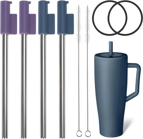 Miniatura 11 de Jetstop Kit de popote compatible con Brumate Era de 40 onzas, 2 popotes de acero inoxidable con conectores de popote de silicona, anillos de sellado
