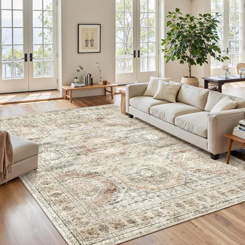 Miniatura 97 de Alfombra de pasillo Soalmost 2'6" x 10' lavable, alfombra antideslizante para cocina, baño, lavandería, alfombras vintage ultra delgadas para Beige