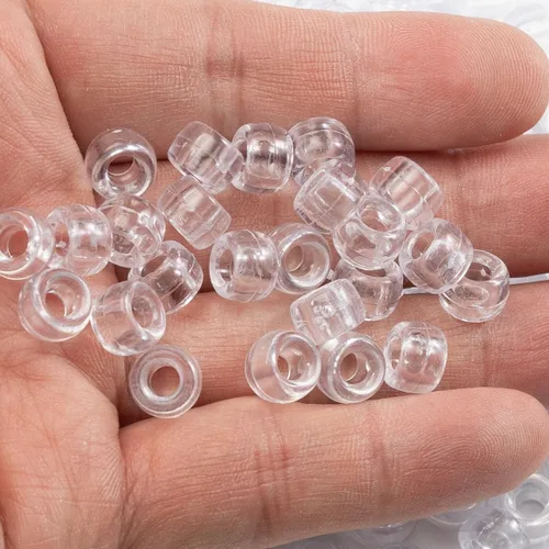 Miniatura 3 de Gxueshan 1000 Piezas Cuentas de Pony de Acrílico Translúcido Blanco Claro 6x9mm a Granel para Hacer Pulseras de la Amistad DIY, Collar, Joyería