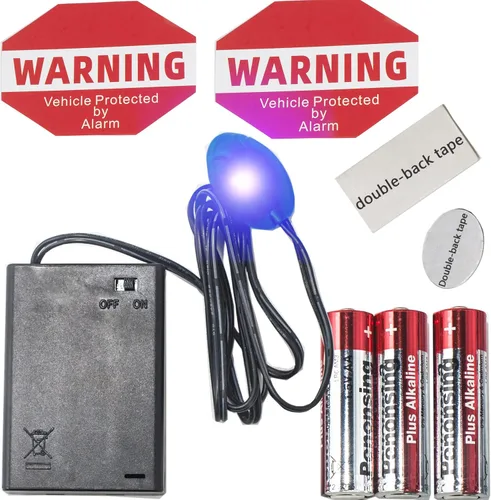 Alarma falsa para automóvil, alarma simulada para automóvil, baterías incluidas, luz LED roja que simula sistema de seguridad de imitación, lámpara