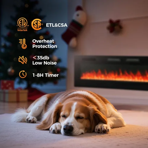 Miniatura 8 de GREEN PARTY - Chimenea eléctrica de 72" para empotrar/montar en la pared, ultradelgada de 3.2", calentador de chimenea de bajo ruido, chimenea