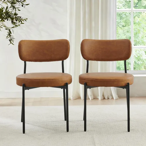 Miniatura 39 de Juego de 2 sillas de comedor negras Stabrech, sillas de comedor con respaldo curvo, sillas de comedor modernas de bouclé tapizadas para la sala