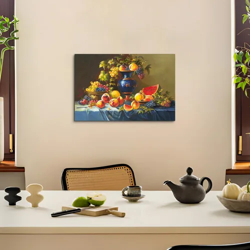 Miniatura 3 de ARTISTIC PATH Arte de Pared en Lienzo de Comida Retro - Cuadro Vintage de Frutas Burdeos Colorido Melocotón Uva Pintura Antigua Impresiones de Arte