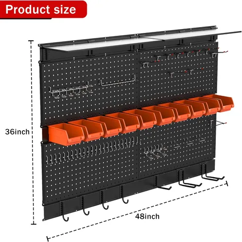 Miniatura 2 de Ultrawall Organizador de pared de tablero perforado negro, 48 x 36 pulgadas para almacenamiento de garaje con ganchos, cubos de almacenamiento