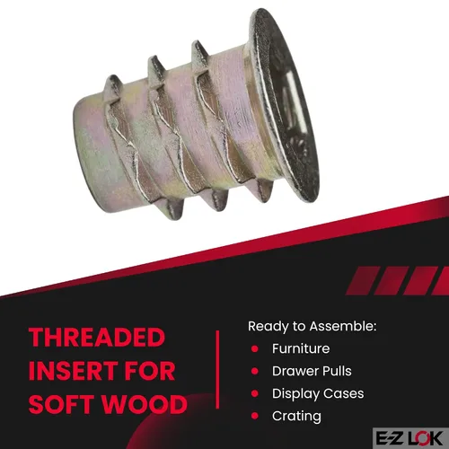 Miniatura 2 de E-Z LOK Inserto roscado para madera blanda, insertos de rosca hexagonal de zinc 1/4-20 roscas internas, 0.512 in de longitud, paquete de 100