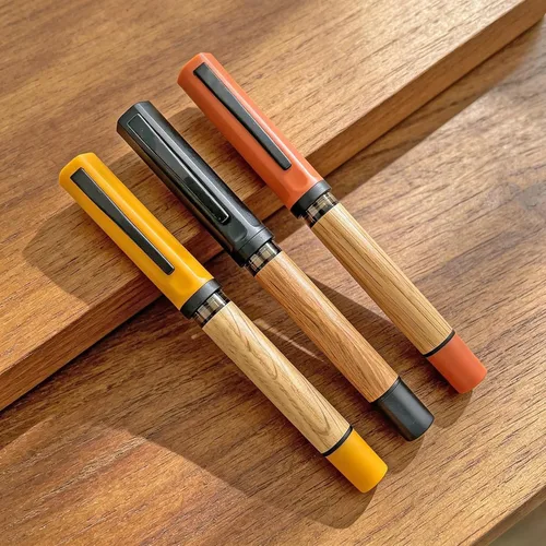 Miniatura 3 de Jinhao - Juego de 58 plumas estilográficas de madera de roble natural, paquete de 3 bolígrafos de escritura de punta fina con convertidores