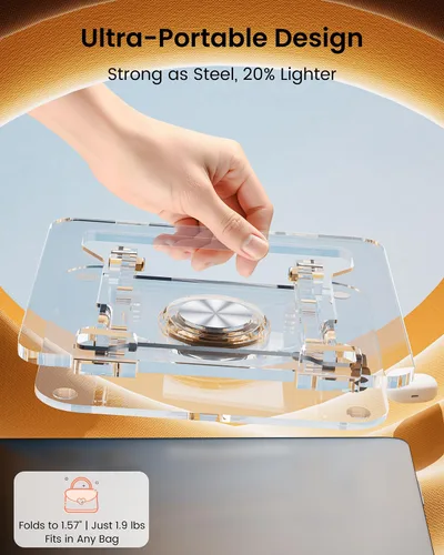 Miniatura 6 de Soporte para computadora portátil para escritorio, elevador acrílico transparente ajustable y plegable con base giratoria de 360°, soporte