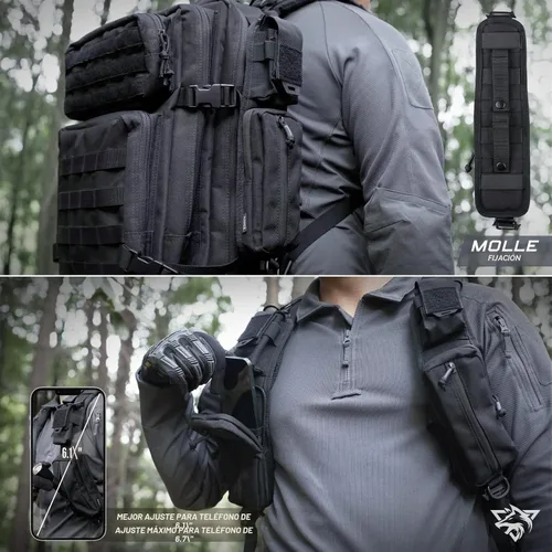 Miniatura 4 de WYNEX Bolsa de accesorios Molle de doble cremallera, bolsa de bolsillo para mochila, correa para el hombro, accesorio Molle, accesorios tácticos