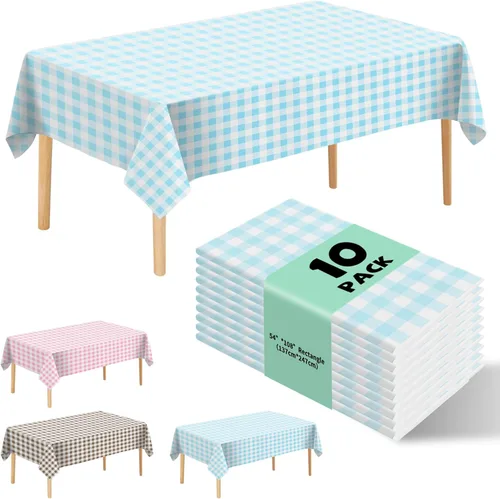 Miniatura 25 de Paquete de 10 manteles desechables de plástico premium de 54 x 108 pulgadas, mantel rectangular para mesa, para cumpleaños, bodas, Navidad, Beige