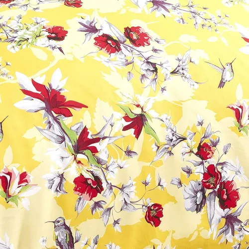Miniatura 8 de DaDa Bedding - Funda de edredón con diseño floral amarillo radiante, colibríes, flores rojas, jardín, con fundas de almohada, brillante, vibrante