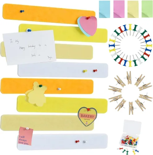 Miniatura 17 de Vuzvuv 8 tiras para tablón de anuncios con 50 chinchetas y 10 clips de madera, tablero de corcho autoadhesivo para pared, tablero de fieltro