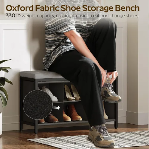 Miniatura 7 de YATINEY - Banco para guardar zapatos con cojín, banco para entrada, zapatero con asiento acolchado y 6 compartimentos Oxford, para armario